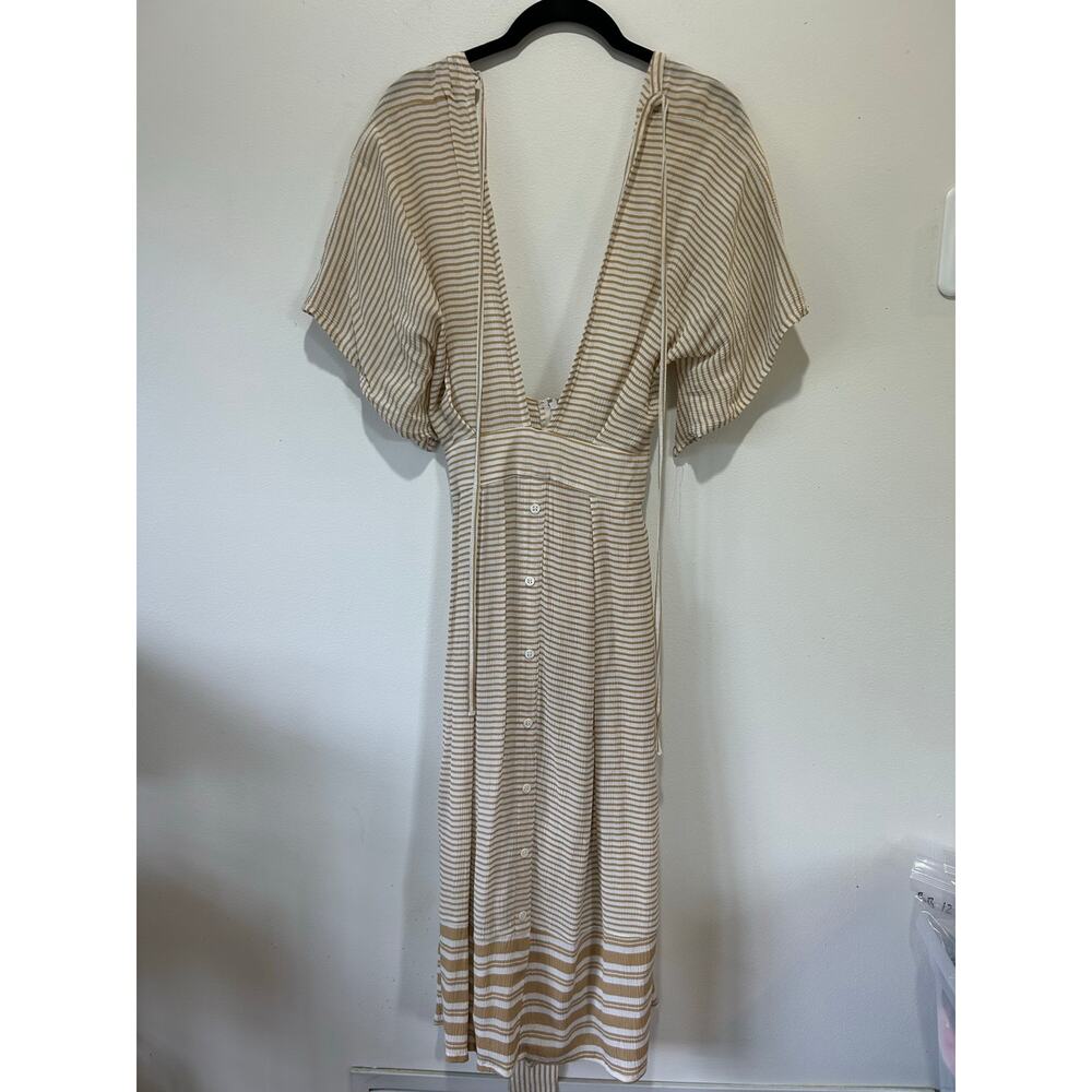 Faithfull the Brand Beige and White Striped Mini Dress